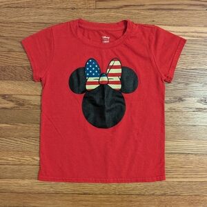 Disney Kids Red Minnie Mouse T-Shirt With American Flag Bow